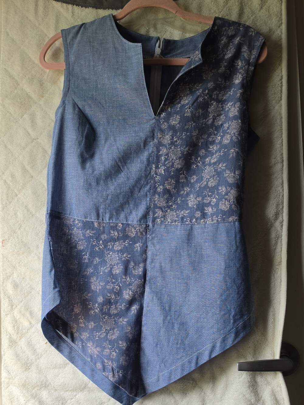 Blue Patchwork Sleeveless Tunic Top